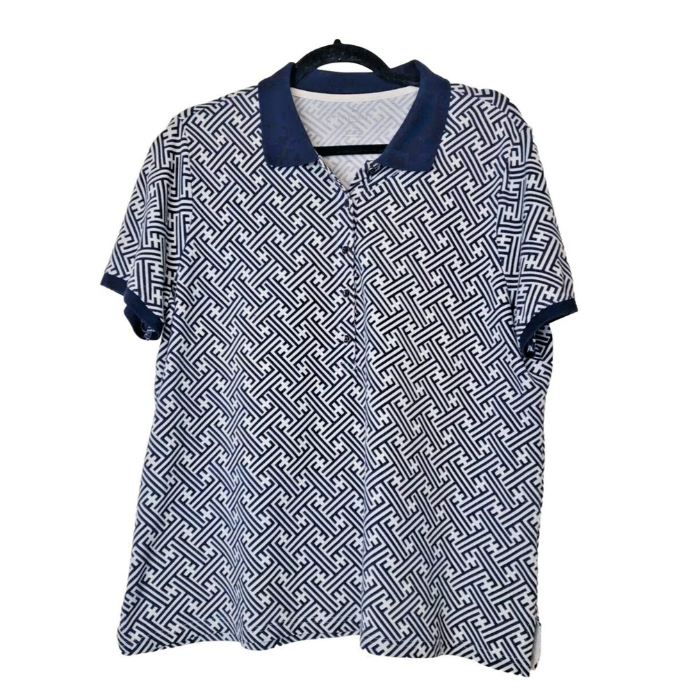 Talbots Women Top 1X Blue Printed Polo Short Sleeve Cotton Plus Size
